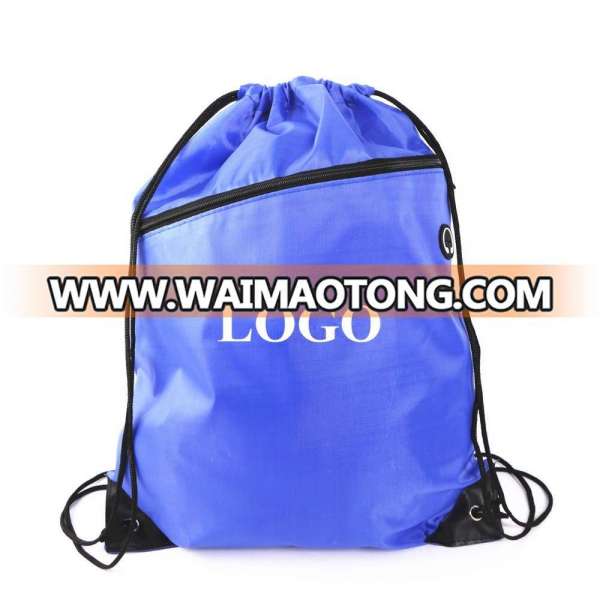 Best Selling Outdoor Cheap Polyester Sports Drawstring Backpack Bag with Front Zipper Pocket